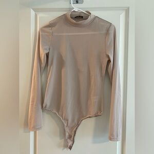 Shinestar Light Pink Sheer Mock-neck Bodysuit